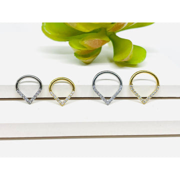 Implant Grade Titanium Septum Ring - 16G CZ Hinged Segment Ring